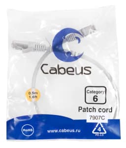 Патч-корд Cabeus PC-FTP-RJ45-Cat.6-0.5m-LSZH (F/UTP, CAT.6, LSZH, 0.5 м, серый) (7907c)