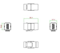 Вставка формата Keystone Jack с проходным адаптером USB 3.0 (Type A) Hyperline KJ1-USB-A3-WH