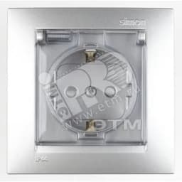 Розетка 2Р+Е Schuko, со шторками, с крышкой, IP44, 16А, 250В, винтовой зажим, черный глянец