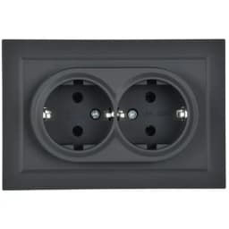 Розетка 2-м СП BRITE РС12-3-БрГ 16А в сборе с заземл. без защ. шторок графит IEK BR-R21-16-K53-F