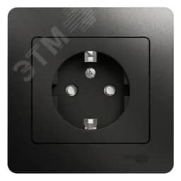 GLOSSA Розетка с заземлением со шторками антрацит в сборе Systeme Electric