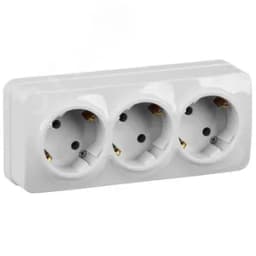 GLORY Розетка трехместная наружная с заземлением белая IEK
