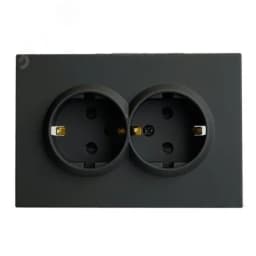 Розетка 2-местная с защитной шторкой с/з, 250В, 16А, серия Эмили,, черный уголь, soft touch