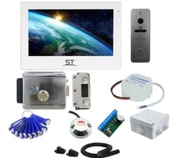 Комплект СКУД и HD видеодомофона сенсорный wi fi SD ST 7" (белый) с электромеханическим замком считывателем и ключами TM, дома, магазина, на калитку №41