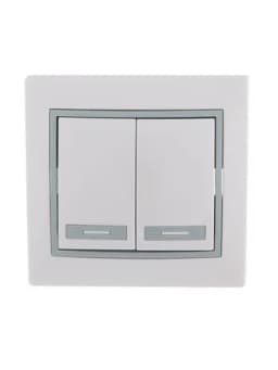 Выключатель 2-кл. СП Mira 10А IP20 с сер. вставкой бел. LEZARD 701-0215-101