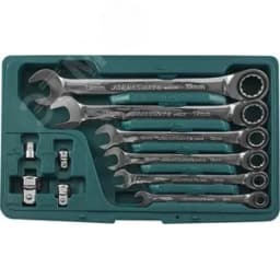 Набор ключей гаечных комбинированных трещоточных с аксессуарами в кейсе, 8-19 мм, 10 предметов 048879 Jonnesway