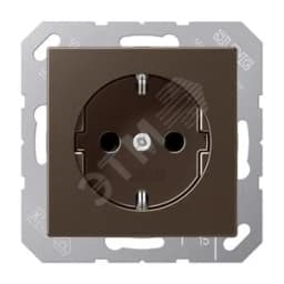 Штепсельная розетка SCHUKO одинарная, с заземлением, без шторок, 16A, 250В  (механизм + накладка, без рамки). Серия A500  Материал- дуропласт  Цвет- мокко