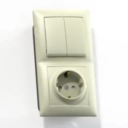 СЕЛЕНА  Блок Выключатель 2 клавишный 10А/ розетка с заземлением со шторками 16А БКВР-415 скрытый слоновая кость