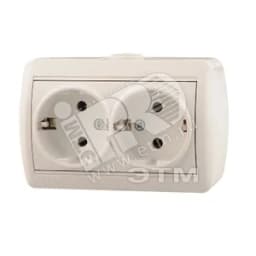 HATA Розетка двойная с заземлением белая Lezard