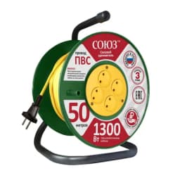 Удлинитель на катушке 4х50м без заземл. 6А IP20 1.3кВт Союз 481S-3105