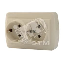 Демет Розетка двойная с/з закрытый корпус крем Lezard