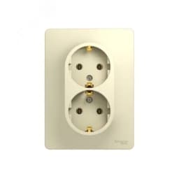 GLOSSA Розетка двойная с заземлением в сборе бежевая