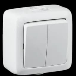 Выключатель двухклавишный наружный белый 10А IP44 10А HEGEL