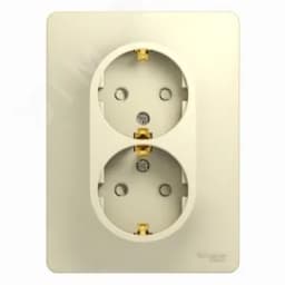 GLOSSA Розетка двойная с заземлением со шторками в сборе бежевая Systeme Electric