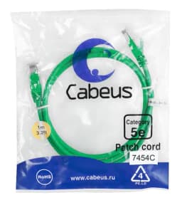 Патч-корд Cabeus PC-UTP-RJ45-Cat.5e-1m-GN (U/UTP, CAT.5E, PVC, 1 м, зеленый) (7454c)