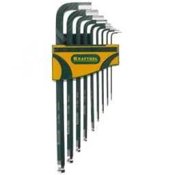 Набор ключей имбусовых "INDUSTRIE" длинные,шарик,Cr-Mo сталь(S2),хром покрыт с противоск напыл,HEX1,5-10мм,9шт ЗУБР