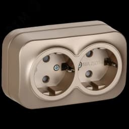 GLORY Розетка 2-местная для открытой установки с заземлением с защитными шторками 16А РСш22-3-ХШм шампань матовый IEK