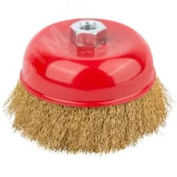 Кордщетка чашечная, гайка М14, стальная латунированная волнистая проволока 125 мм