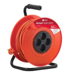 Удлинитель на катушке "Атлант 2.0" 4 гнезда 50м без заземления ПВС 2*0,75 6А/1,3кВт PROxima EKF