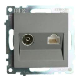 Розетка TV компьютерная RJ45 механизм серия Катрин графит GLS00710606 49417