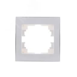 Рамка RAIN 1-ая горизонтальная белая с боковой вставкой хром Lezard