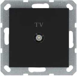 Розетка телевизионная проходная TV Ф9.5мм механизм черн. матов. soft touch Jasmart G6002PB