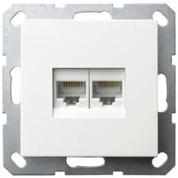 Интернет-розетка RJ45 двойная с накладкой, цвет белый глянцевый Jasmart