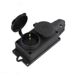 Колодка "" 2-х местная однофазная с заглушками "КОМПАКТ" с/з каучук 16А 250В IP44 еврослот