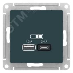 РОЗЕТКА USB ATLASDESIGN A+С, 5В/2,4 А, 2х5В/1,2 А, механизм, ИЗУМРУД