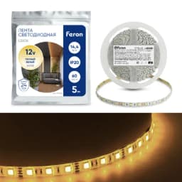 Cветодиодная LED лента Feron LS606 60SMD5050м 144Втм 5м IP20 12V 3000К 27646