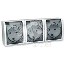 15 Aqua Розетка тройная 2Р+Е Schuko с крышками полупр. IP54 16А 250В винтовой зажим S15A белый