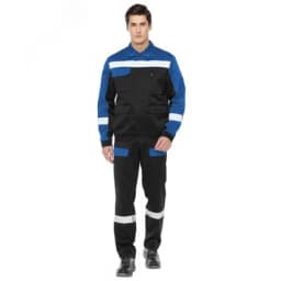 Костюм мужской Спецус с полукомбинезоном цв. черный-василек, р. 112-116/170-176