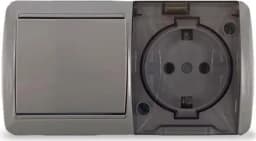 Блок ОП Клио 1-кл. выкл. 10А + розетка 1-м 16А 250В с заземл. с прозр. крышкой сер. Universal К2237-Gr