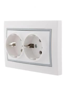 Розетка 2-м СП Mira 16А IP20 с заземл. с сер. вставкой керамика бел. LEZARD 701-0215-127