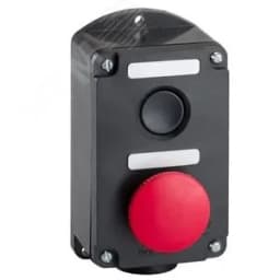 Пост управления ПКЕ 212-2 У3, 10А, 660В, 2 элемента, чёрный цилиндр и красный гриб, накладной, IP40