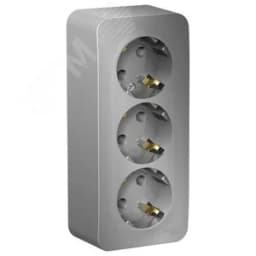 Розетка BLANCA наружная трехпостовая, с заземлением, без шторок, с изолирующей пластиной, 16А, 250В, алюминий