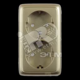 Розетка двойная наружная с заземлением со шторками с изоляционной пластиной золото