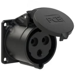 Розетка встраиваемая 32А/230V/1P+N+E/IP44, черная, фланец 70x70, безвинтовое подключение