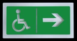 Оповещатель пожарный световой "Ирида-Гефест" Пиктограмма "Выход Е02-01 направо для МГН" трафаретный, бел/зел, IP44, 24 В