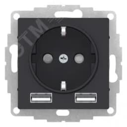 Розетка ATLASDESIGN 16А+USB  A+A, механизм, КАРБОН Systeme Electric