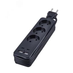 Удлинитель серии Travel шнур 1,8м 3 гнездa 10A без заземления 2USB+2TYPE C 3,1A Черный ТМ Uniel S-CT3-1,8UC BLACK
