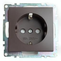 Розетка 1местная сз механизм STEKKER GLS16711004 250В 16А с защитной шторкой серия Катрин шоколад 49028