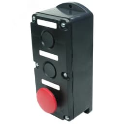 Пост управления ПКЕ 222-3 У2, 10А, 660В, 3 элемента, чёрный цилиндр и красный гриб, накладной, IP54