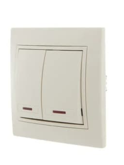 Выключатель 2-кл. СП Mira 10А IP20 с подсветкой со вставкой крем. LEZARD 701-0303-112