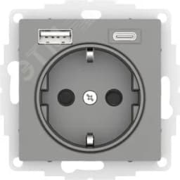 ATLASDESIGN РОЗЕТКА 16А c 2 USB A+C, 5В/2,4А/3,0А, 2х5В/1,5А, механизм, СТАЛЬ