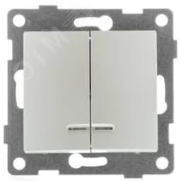 Выключатель двухклавишный Bravo инд, механизм, 10А, 250В, жемчуг