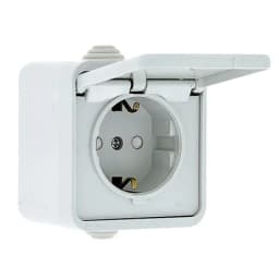 Прага Розетка 1-местная 16А с заземлением с крышкой IP44 белая с защ. штор. EKF