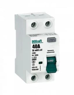 Выключатель дифференциального тока (УЗО) 2п 40А 30мА тип A 6кА УЗО-03 DEKraft 14264DEK