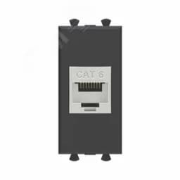 Avanti Компьютерная розетка RJ-45 без шторки модульная, кат.6 экранированная,  Черный матовый, 1 модуль