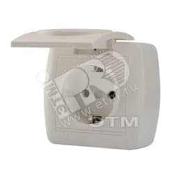 DEMET Розетка с заземлением с крышкой наружная белая